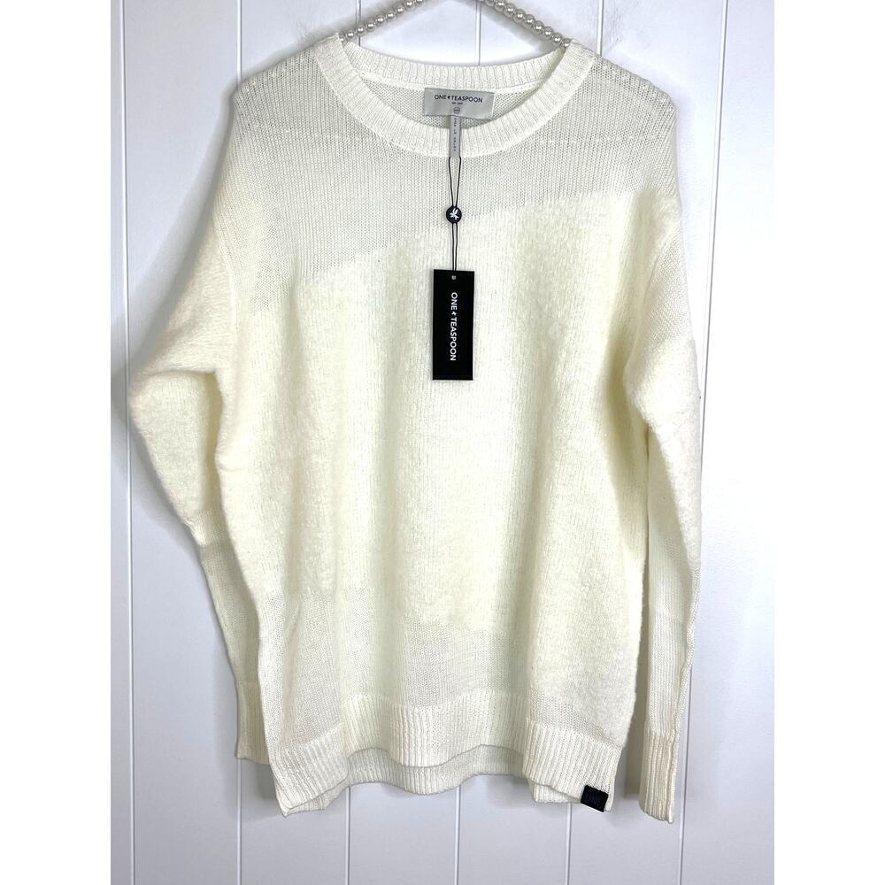 NWT‎ One Teaspoon Shattered Crew Neck Sweater in Cream Size XXS Oversized